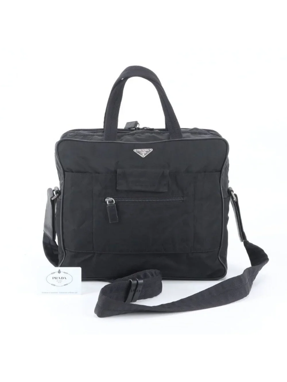 Prada Tessuto Nylon Leather 2-Way Business Bag Crossbody Shoulder